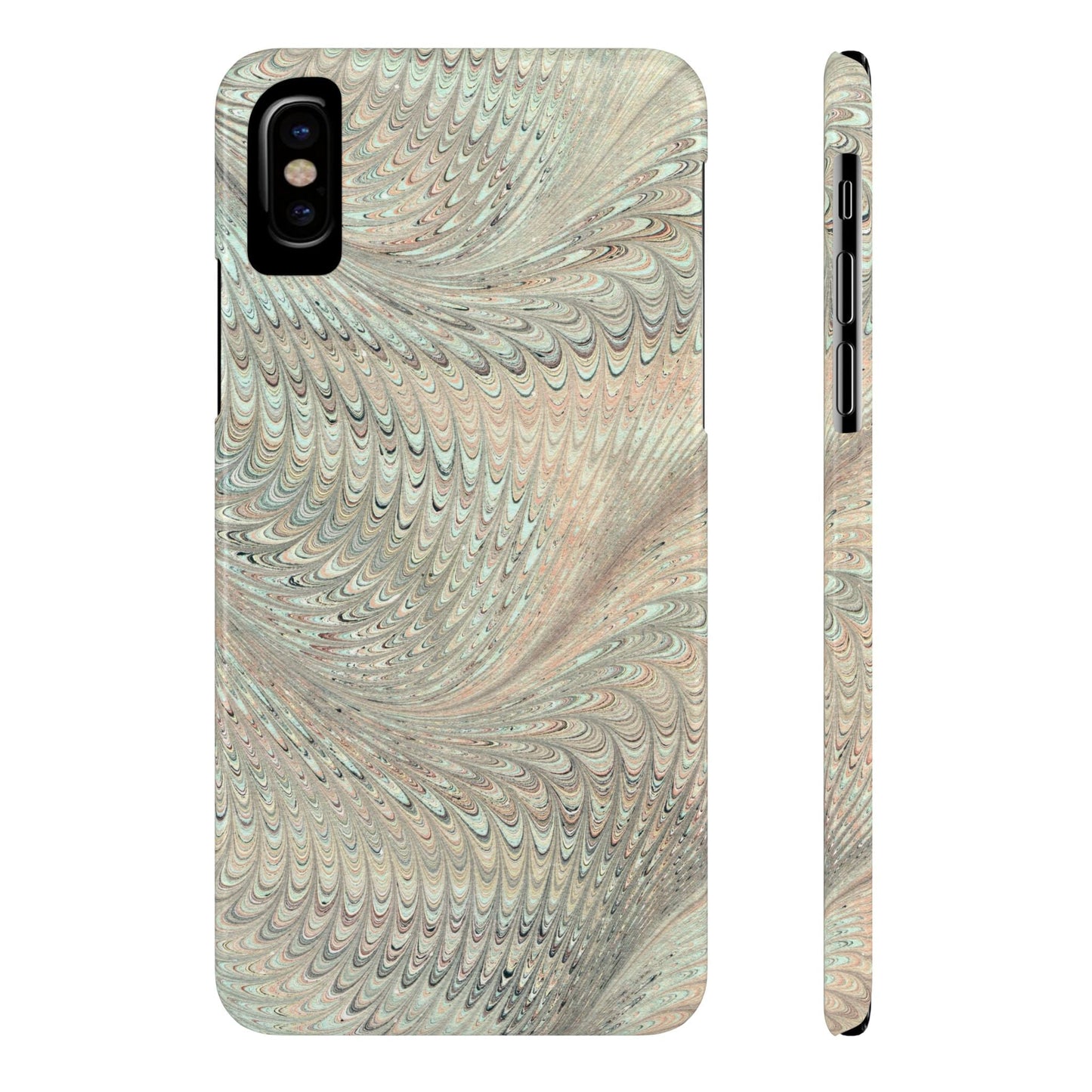 Marbled VIntage Design, Italian Feather Phone Case, Green Hues, Mint, Beige, Neutrals, Slim Phone Cases, IPHONE16 and all sizes