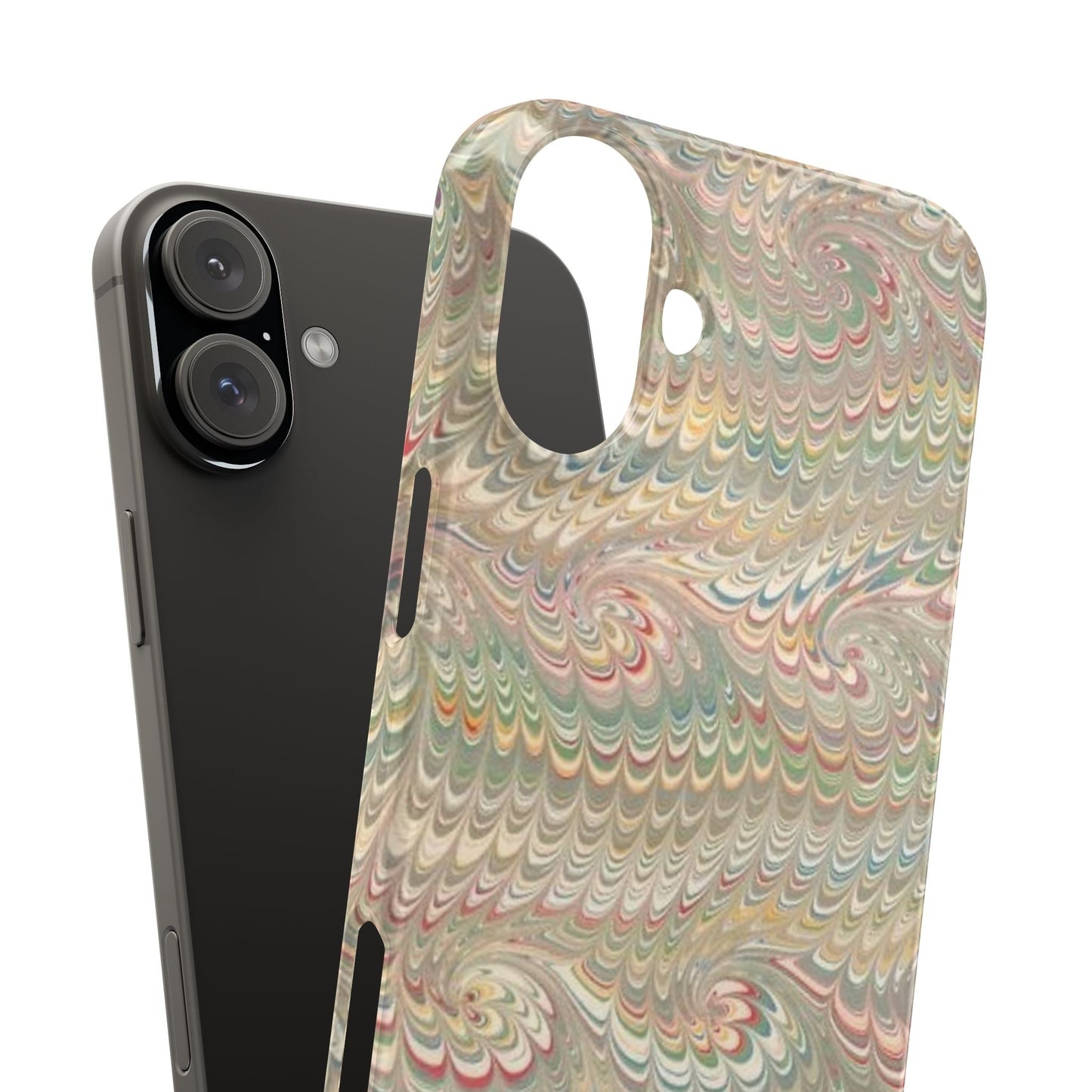 Soft Green and Multi-Colored Marbled Design, Italy Feather Phone Case, Multi-Color, Slim Phone Cases, Case-Mate IPHONE16 and all sizes
