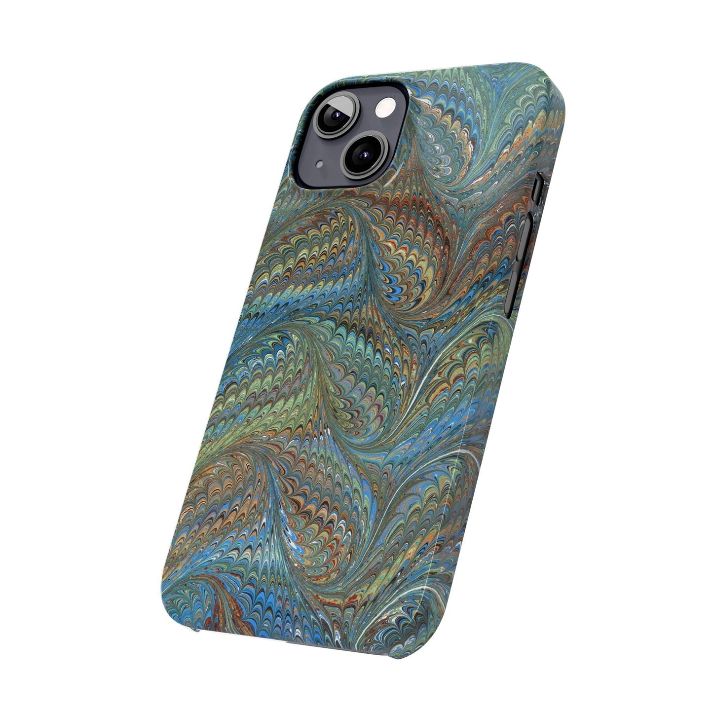 Blue and Green Italian Marbled Swirl Design, Italy Feather Phone Case, Multi-Color, Slim Phone Cases, Case-Mate IPHONE16 and all sizes