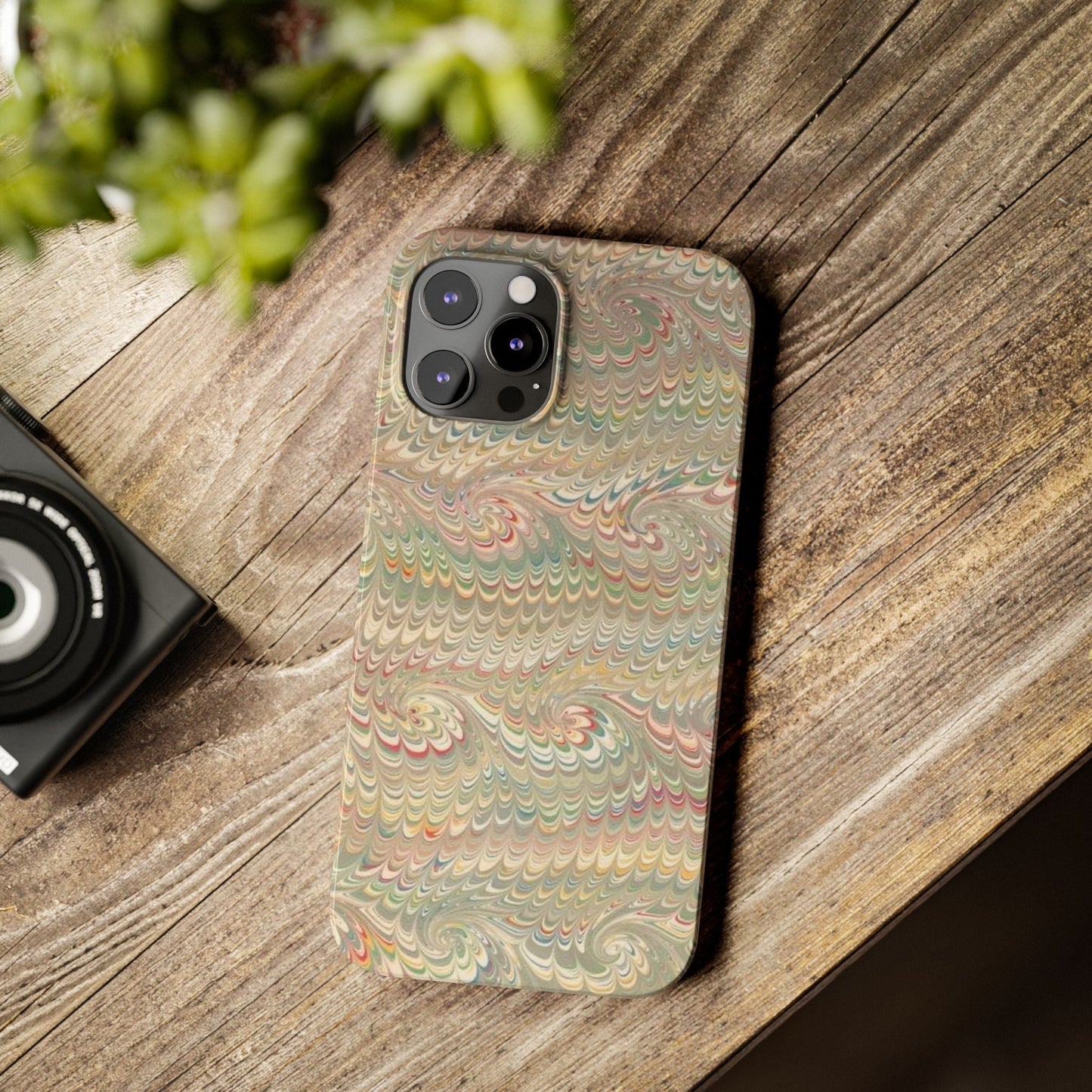 Soft Green and Multi-Colored Marbled Design, Italy Feather Phone Case, Multi-Color, Slim Phone Cases, Case-Mate IPHONE16 and all sizes