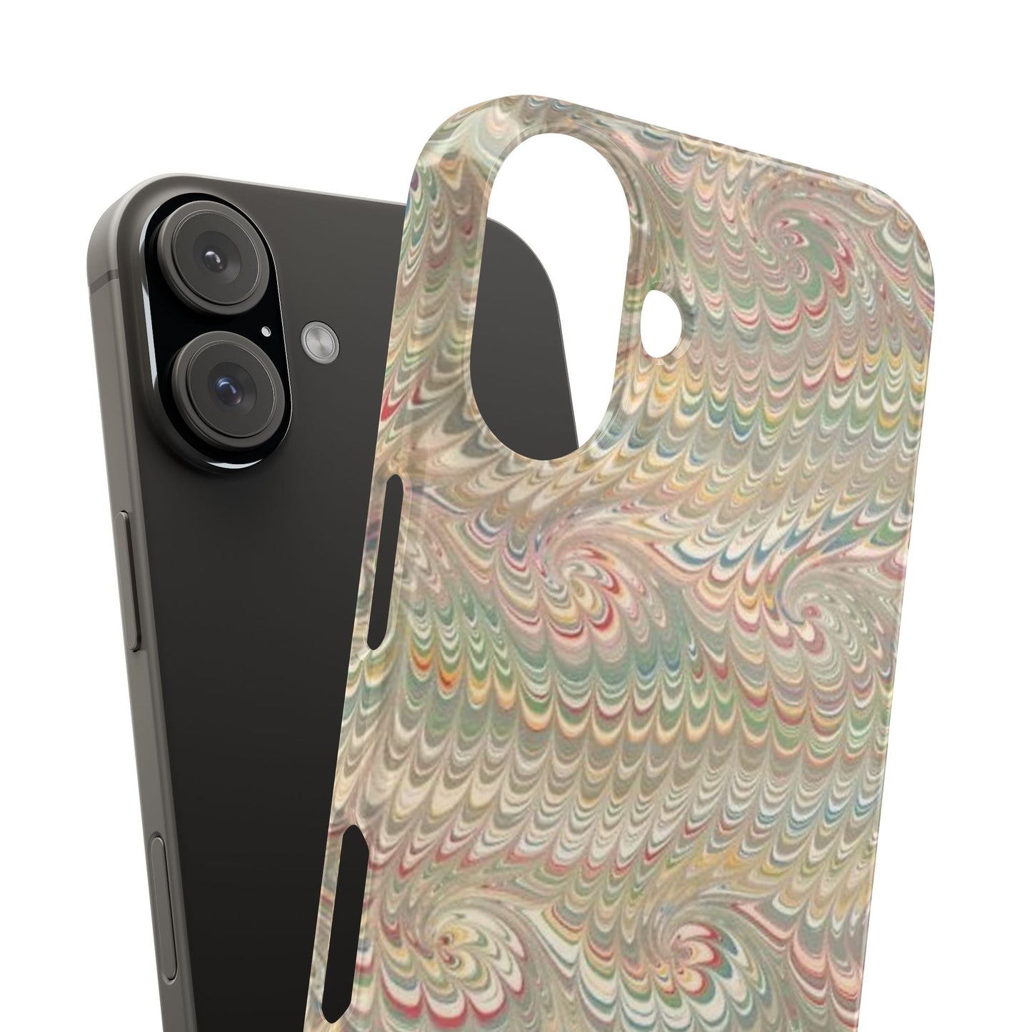 Soft Green and Multi-Colored Marbled Design, Italy Feather Phone Case, Multi-Color, Slim Phone Cases, Case-Mate IPHONE16 and all sizes