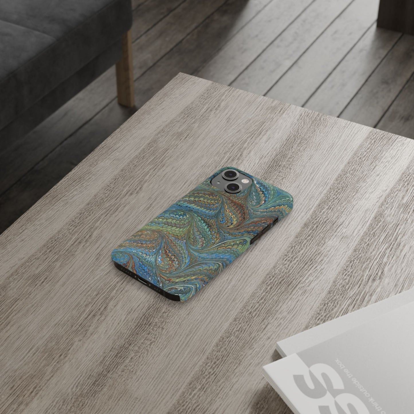 Blue and Green Italian Marbled Swirl Design, Italy Feather Phone Case, Multi-Color, Slim Phone Cases, Case-Mate IPHONE16 and all sizes