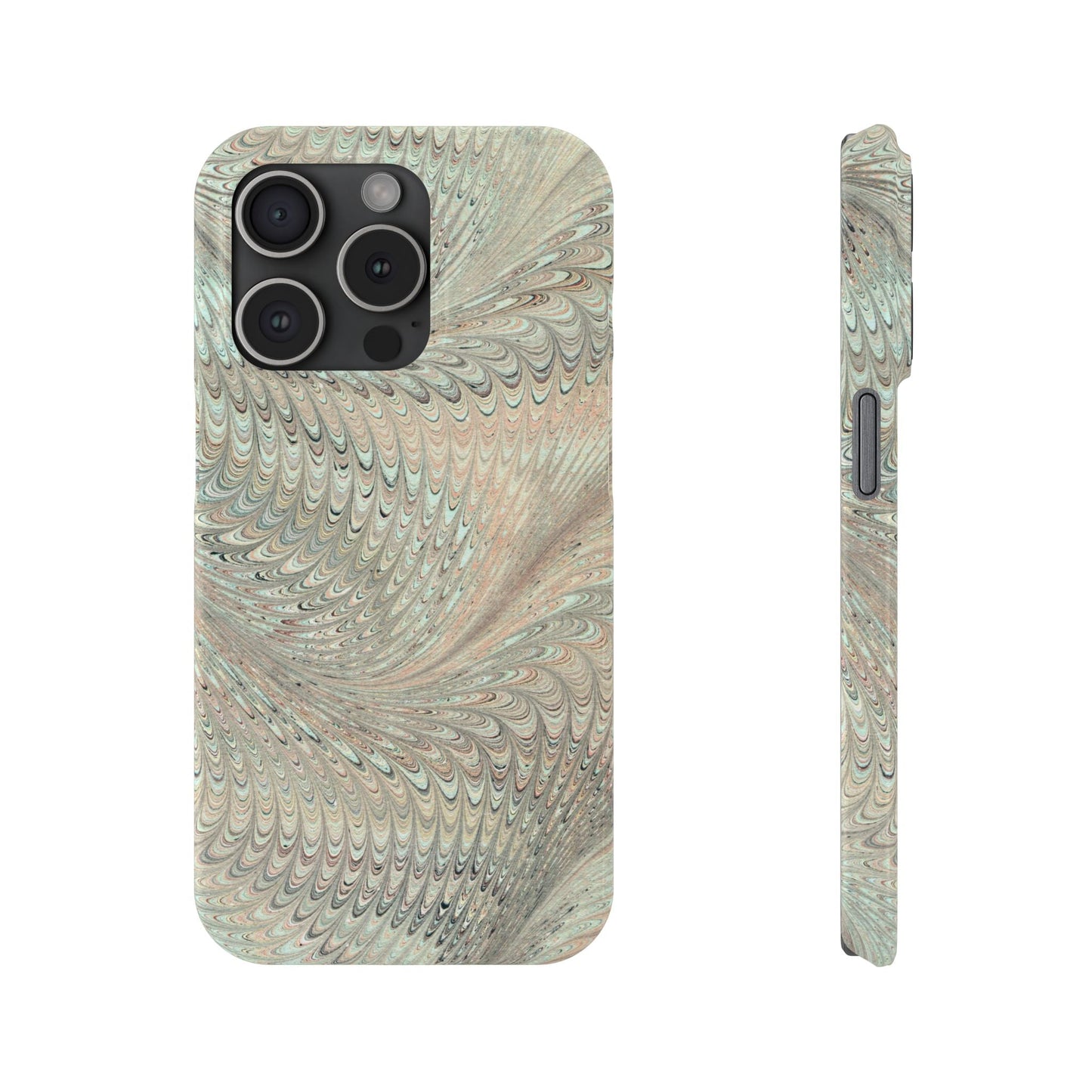 Marbled VIntage Design, Italian Feather Phone Case, Green Hues, Mint, Beige, Neutrals, Slim Phone Cases, IPHONE16 and all sizes