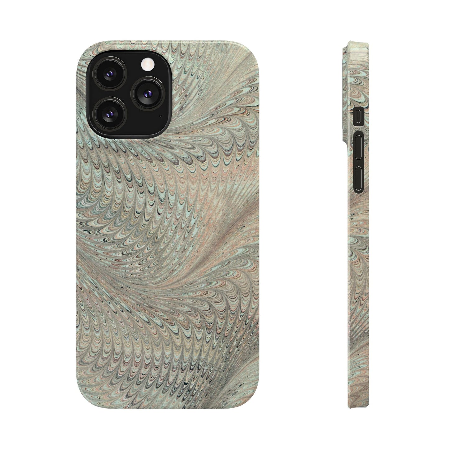 Marbled VIntage Design, Italian Feather Phone Case, Green Hues, Mint, Beige, Neutrals, Slim Phone Cases, IPHONE16 and all sizes