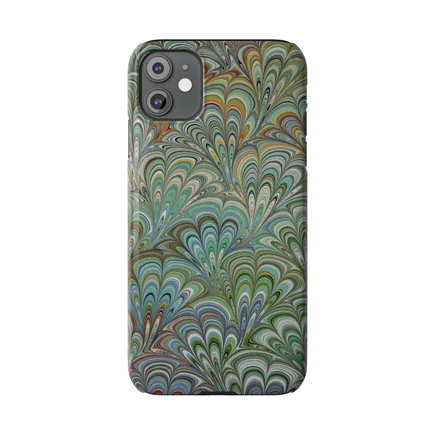 Deep Green Peacock Italian Marbled Design, Italy Feather Phone Case, Multi-Color, Slim Phone Cases, Case-Mate IPHONE16 and all sizes