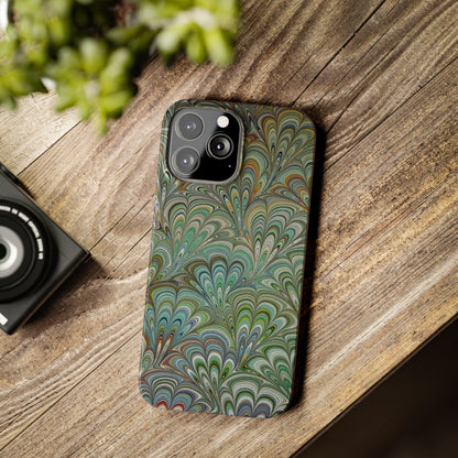 Deep Green Peacock Italian Marbled Design, Italy Feather Phone Case, Multi-Color, Slim Phone Cases, Case-Mate IPHONE16 and all sizes