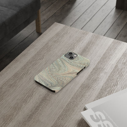 Marbled VIntage Design, Italian Feather Phone Case, Green Hues, Mint, Beige, Neutrals, Slim Phone Cases, IPHONE16 and all sizes
