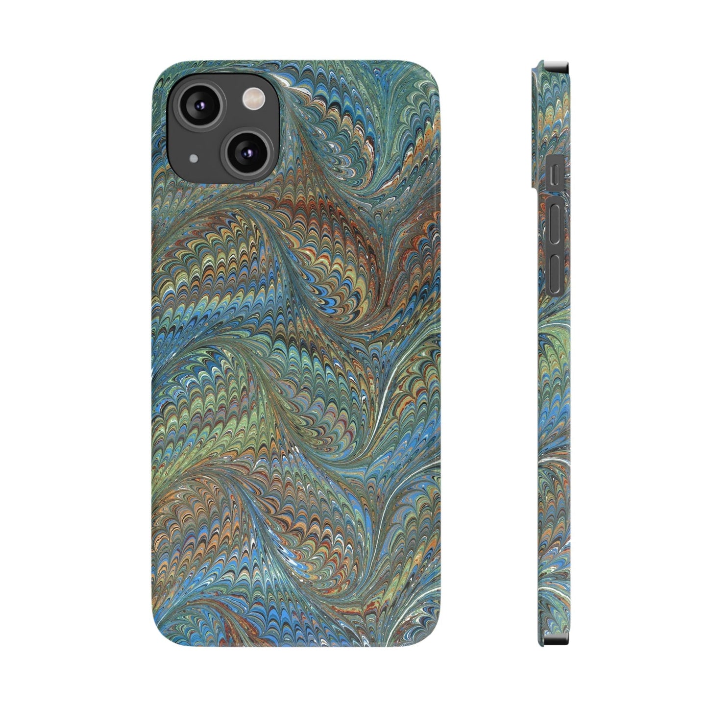 Blue and Green Italian Marbled Swirl Design, Italy Feather Phone Case, Multi-Color, Slim Phone Cases, Case-Mate IPHONE16 and all sizes